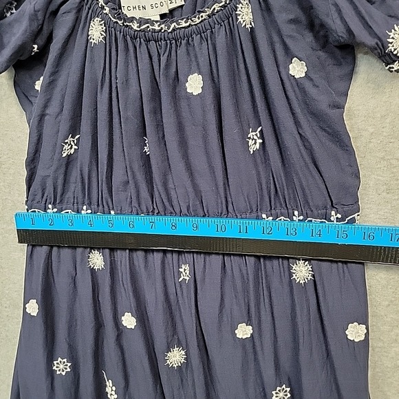GRETCHEN SCOTT Big Love Dress Blue Embroider Midi Maxi Off The Shoulder Cotton M - Picture 11 of 15